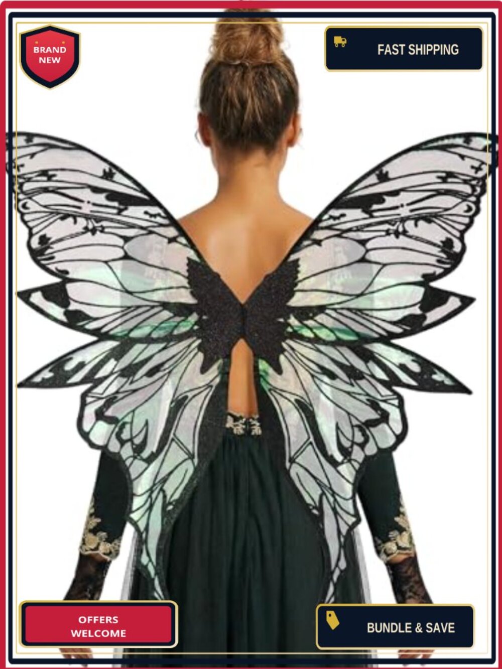 Kids Fairy Wings Butterfly Costume Set with Lace Gloves Organza